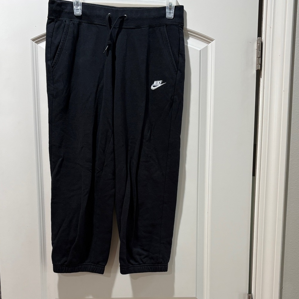 Nike Black Cropped Jogger Sweatpants with White Logo